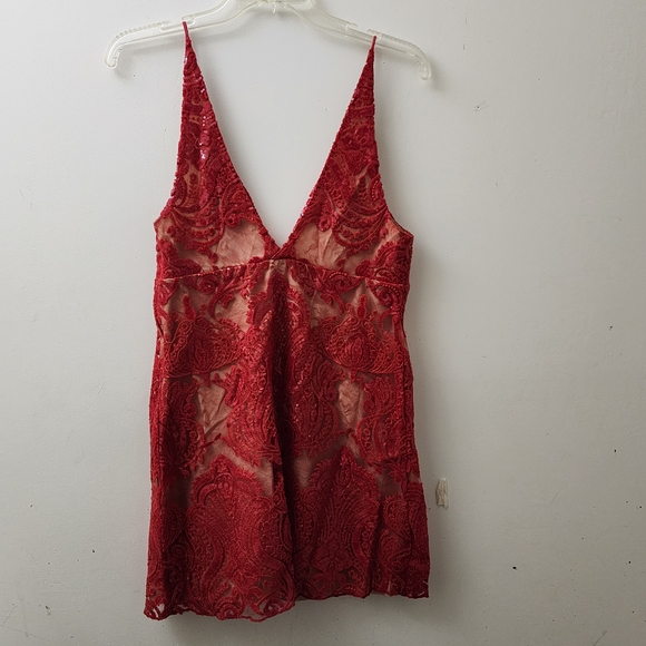 Free People Vibrant Red Sequin Lace DressFree People Red Lace Sequin Dress6NWT - Picture 8 of 9
